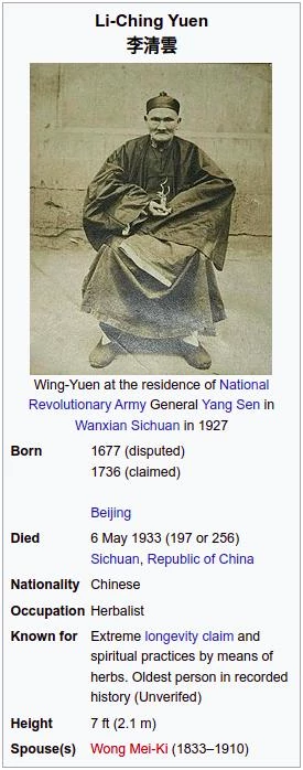Wikipedia, a 256-year-old Chinese man 